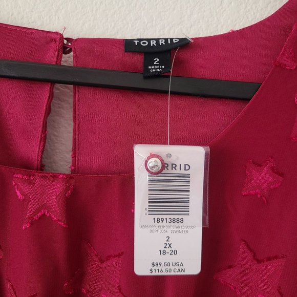 Torrid Chiffon Star Long Sleeve Dress Plus Size 2X Beaujolais Burgundy - Picture 6 of 8